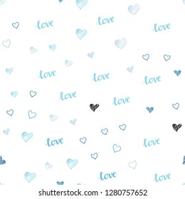 Light BLUE vector seamless cover with quote LOVE YOU, hearts. Design in doodle style with text LOVE YOU, hearts. Design for wallpaper, fabric makers.