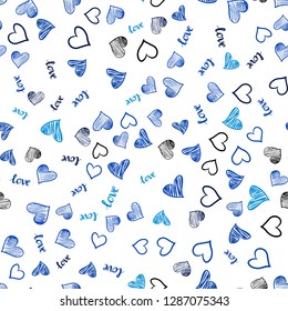 Light BLUE vector seamless cover with quote LOVE YOU, hearts. Colorful illustration with quote LOVE YOU, hearts. Pattern for trendy fabric, wallpapers.