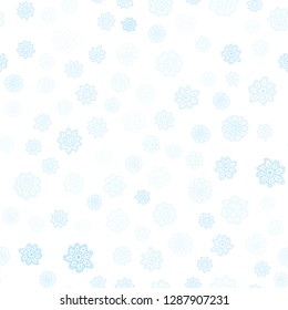 Light BLUE vector seamless cover with beautiful snowflakes. Snow on blurred abstract background with gradient. Pattern for design of fabric, wallpapers.