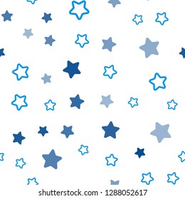 Light BLUE vector seamless cover with small and big stars. Decorative shining illustration with stars on abstract template. Design for textile, fabric, wallpapers.