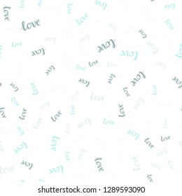 Light BLUE vector seamless cover with quote LOVE YOU. Illustration with colorful phrase LOVE YOU in romantic style. Texture for window blinds, curtains.