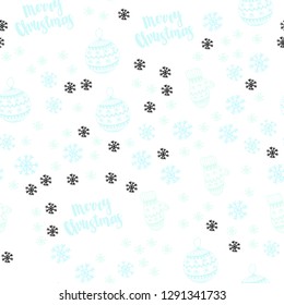 Light BLUE vector seamless cover with beautiful snowflakes, balls, socks, mittens. Colorful xmas elements with gradient. Design for textile, fabric, wallpapers.