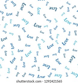 Light BLUE vector seamless cover with quote LOVE YOU. Illustration with phrase LOVE YOU for valentine's day. Texture for window blinds, curtains.