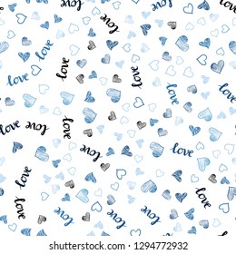 Light BLUE vector seamless cover with quote LOVE YOU, hearts. Design in doodle style with text LOVE YOU, hearts. Design for wallpaper, fabric makers.