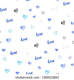 Light BLUE vector seamless cover with quote LOVE YOU, hearts. Illustration with phrase LOVE YOU, hearts for valentine's day. Design for wallpaper, fabric makers.