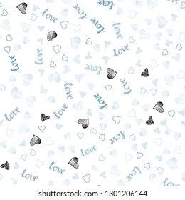 Light BLUE vector seamless cover with quote LOVE YOU, hearts. Romantic illustration with colorful phrase LOVE YOU, hearts. Pattern for trendy fabric, wallpapers.