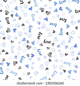 Light BLUE vector seamless cover with quote LOVE YOU, hearts. Illustration with words of love, hearts in abstract style. Texture for window blinds, curtains.