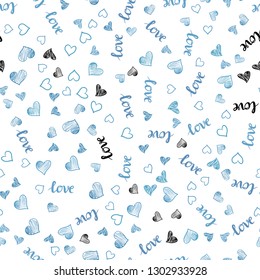 Light BLUE vector seamless cover with quote LOVE YOU, hearts. Design in doodle style with text LOVE YOU, hearts. Design for wallpaper, fabric makers.