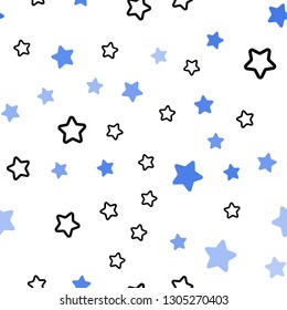 Light BLUE vector seamless cover with small and big stars. Glitter abstract illustration with colored stars. Design for textile, fabric, wallpapers.