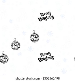 Light BLUE vector seamless cover with beautiful snowflakes, balls, socks, mittens. Colorful illustration with xmas symbols. Template for business cards, websites.