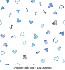 Light BLUE vector seamless cover with quote LOVE YOU, hearts. Illustration with phrase LOVE YOU, hearts for valentine's day. Design for wallpaper, fabric makers.