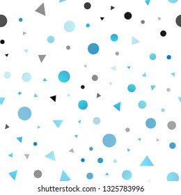 Light BLUE vector seamless cover in polygonal style with circles. Beautiful illustration with circles, triangles in nature style. Pattern for design of fabric, wallpapers.