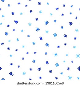 Light BLUE vector seamless cover with beautiful snowflakes. Colorful decorative design in xmas style with snow. Design for wallpaper, fabric makers.
