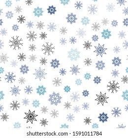 Light BLUE vector seamless cover with beautiful snowflakes. Shining colored illustration with snow in christmas style. Pattern for design of fabric, wallpapers.