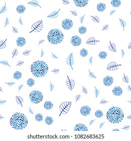 Light BLUE vector seamless doodle template with leaves and flowers. Decorative design in Indian style on white background. Pattern for wallpapers and coloring books.
