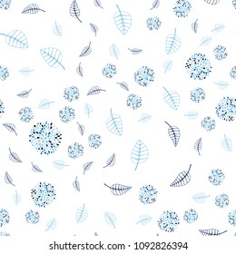 Light BLUE vector seamless doodle backdrop with leaves and flowers. Colorful illustration in doodle style with leaves, flowers. Textured pattern for a website, banner.