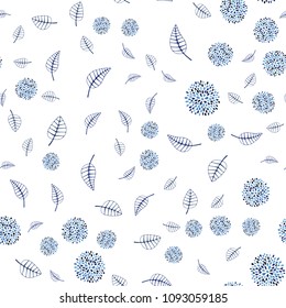 Light BLUE vector seamless doodle pattern with leaves and flowers. Brand new colored illustration with leaves and flowers. Textured pattern for a website, banner.