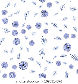 Light BLUE vector seamless doodle pattern with leaves and flowers. Decorative design in Indian style on white background. Completely new template for your brand book.