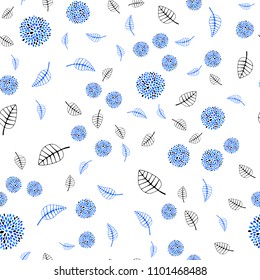 Light BLUE vector seamless doodle pattern with leaves and flowers. Decorative design in Indian style on white background. Hand painted design for web, leaflet, textile.