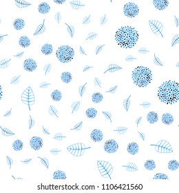 Light BLUE vector seamless doodle texture with leaves and flowers. Decorative design in Indian style on white background. Textured pattern for a website, banner.