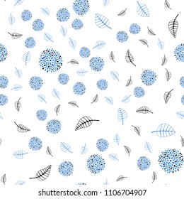 Light BLUE vector seamless doodle texture with leaves and flowers. Leaves, flowers in natural style on white background. Pattern for colorful books and pages for kids.