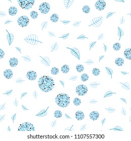 Light BLUE vector seamless doodle pattern with leaves and flowers. Colorful illustration in doodle style with leaves, flowers. Completely new design for your business.