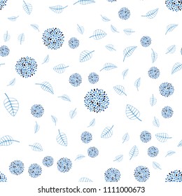 Light BLUE vector seamless doodle pattern with leaves and flowers. An elegant bright illustration with leaves and flowers. Template for backgrounds of cell phones.