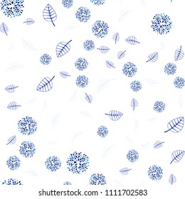 Light BLUE vector seamless doodle texture with leaves and flowers. Colorful abstract illustration with leaves in doodle style. Pattern for heads of websites and designs.