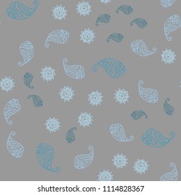 Light BLUE vector seamless doodle texture with leaves and flowers. Abstract illustration with leaves, flowers in doodles style. Completely new template for your design.