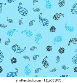 Light BLUE vector seamless doodle pattern with leaves and flowers. Creative illustration in blurred style with leaves, flowers. Textured pattern for a website, banner.