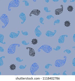 Light BLUE vector seamless doodle pattern with leaves and flowers. Creative illustration in blurred style with leaves, flowers. Pattern for wallpapers and coloring books.