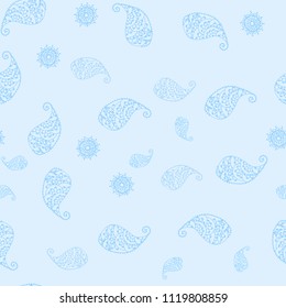 Light BLUE vector seamless doodle pattern with leaves and flowers. Creative illustration in blurred style with leaves, flowers. Pattern for heads of websites and designs.