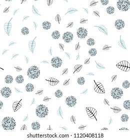 Light BLUE vector seamless doodle background with leaves and flowers. Doodle illustration of leaves and flowers in Origami style. Pattern for wallpapers and coloring books.