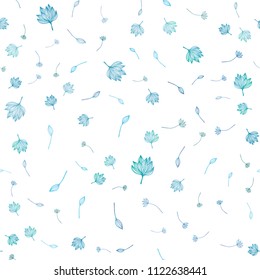Light BLUE vector seamless doodle pattern. Sketchy doodles with leaves on white background. Hand painted design for wrapping, wallpaper.
