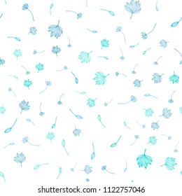 Light BLUE vector seamless doodle template. Shining colored illustration with leaves in doodle style. The textured pattern for website.