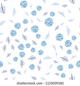 Light BLUE vector seamless doodle texture with leaves and flowers. Leaves, flowers in natural style on white background. Brand new style for your business design.