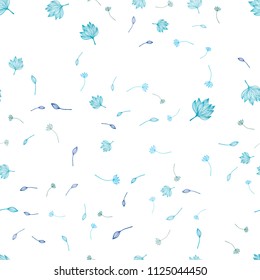 Light BLUE vector seamless doodle texture. A vague abstract illustration with leaves in doodles style. Hand painted design for wrapping, wallpaper.