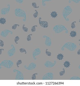 Light BLUE vector seamless doodle layout with leaves and flowers. Colorful abstract illustration with leaves in doodle style. Textured pattern for a website, banner.