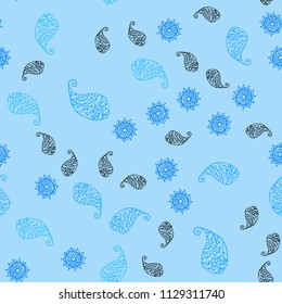 Light BLUE vector seamless doodle texture with leaves and flowers. Colorful illustration in doodle style with leaves, flowers. Brand new design for your business.