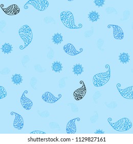 Light BLUE vector seamless doodle pattern with leaves and flowers. Colorful abstract illustration with leaves in doodle style. Elegant pattern for your brand book.