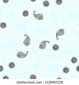Light BLUE vector seamless doodle texture with leaves and flowers. Illustration with doodles on abstract template. Hand painted design for web, leaflet, textile.