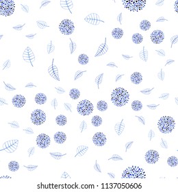 Light BLUE vector seamless doodle background with leaves and flowers. Colorful illustration in doodle style with leaves, flowers. Completely new template for your brand book.