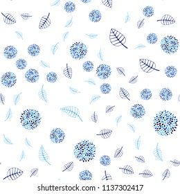 Light BLUE vector seamless doodle pattern with leaves and flowers. Colorful illustration in doodle style with leaves, flowers. Brand new design for your business.