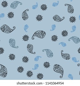 Light BLUE vector seamless doodle layout with leaves and flowers. Colorful abstract illustration with leaves in doodle style. Doodle design can be used for your web site.
