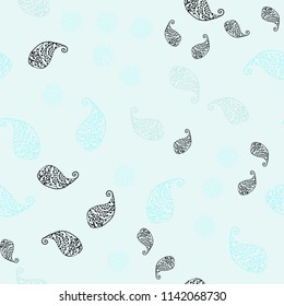 Light BLUE vector seamless doodle backdrop with leaves and flowers. Shining colored illustration with leaves and flowers. Elegant pattern for your brand book.