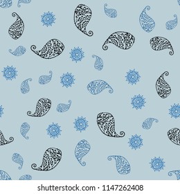 Light BLUE vector seamless doodle template with leaves and flowers. Illustration with doodles on abstract template. Pattern for wallpapers and coloring books.