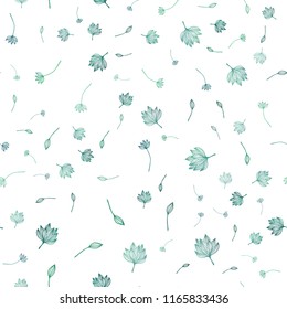 Light BLUE vector seamless doodle pattern. Decorative design in Indian style with leaves. The template for background of cell phones.