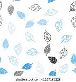 Light BLUE vector seamless doodle background with leaves. Blurred decorative design in Indian style with leaves. Design for textile, fabric, wallpapers.