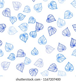 Light BLUE vector seamless doodle pattern with leaves. An elegant bright illustration with leaves in Natural style. Pattern for design of window blinds, curtains.