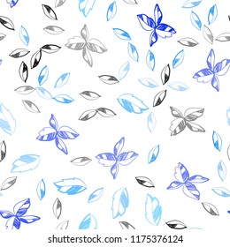 Light BLUE vector seamless doodle pattern with leaves. Colorful abstract illustration with leaves in doodle style. Design for textile, fabric, wallpapers.